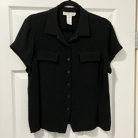 ⭐️2/$30⭐️ Jones New York classic black button-down short sleeve shirt, sz 14 - Picture 1 of 6